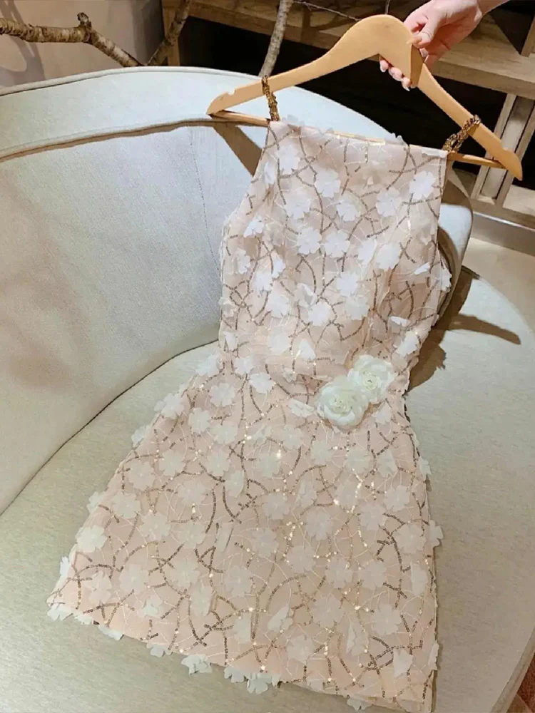 Cute A line Pink Straps Summer Homecoming Dress Sequin Hoco Dress Mini 18th Birthday Outfit Cocktail Dresses DP1761 - Deanwangkt