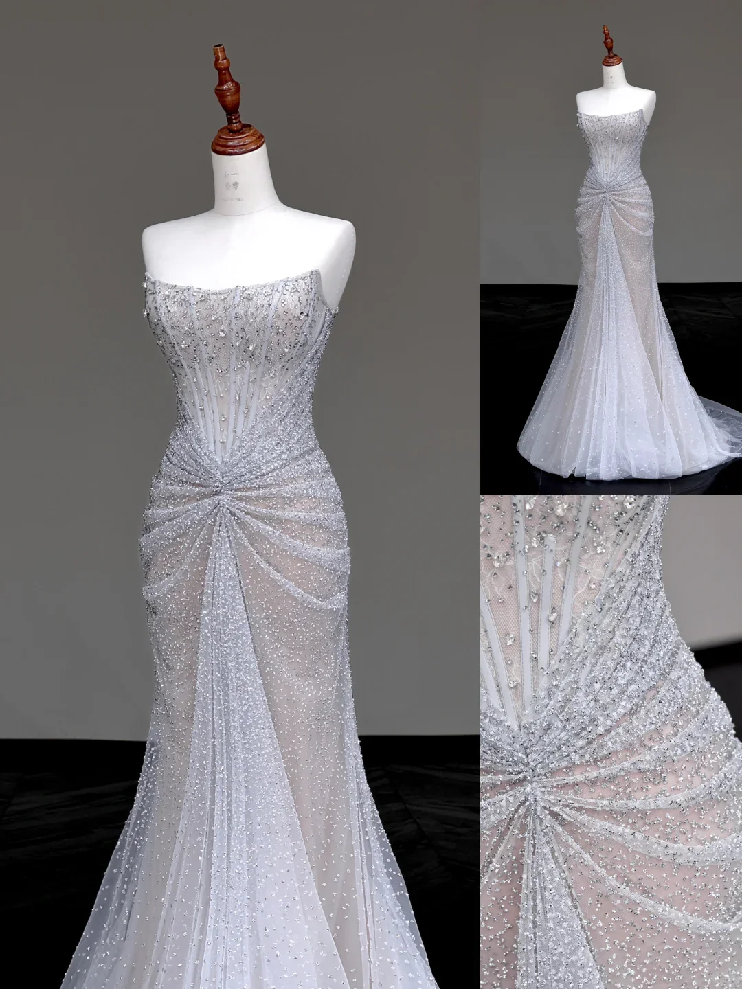 Gorgeous Mermaid Strapless Silver Gray Sequin Long Prom Dresses Graduation Dresses DP655 - Deanwangkt