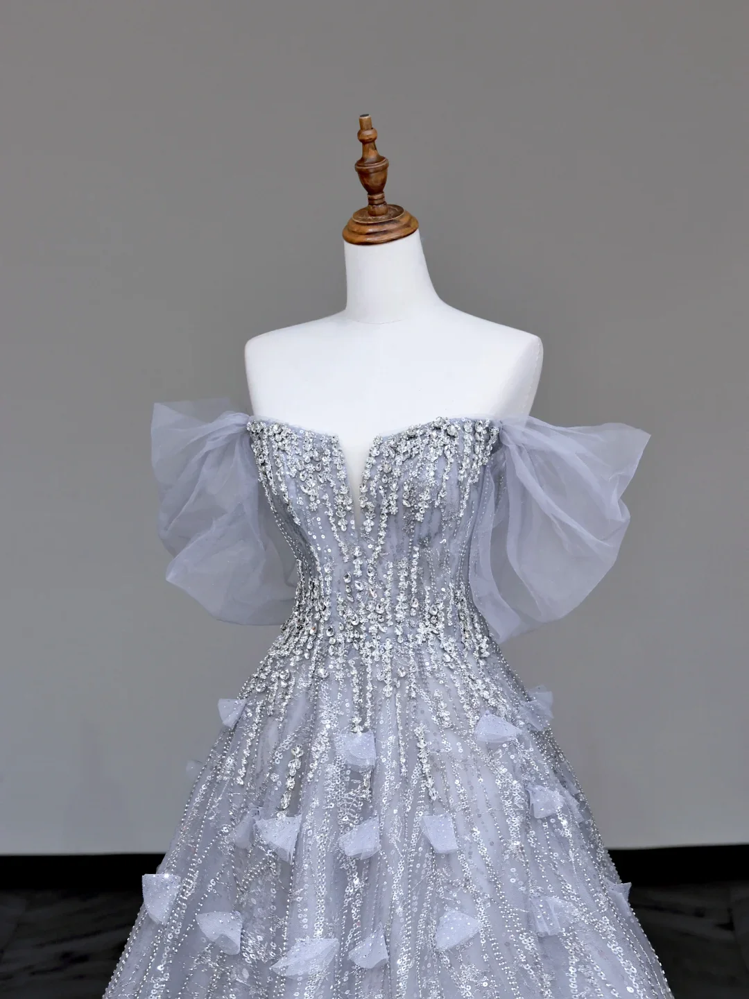 Gorgeous Ball Gown Off The Shoulder Silver Gray Sequin Long Prom Dresses Graduation Dresses DP721 - Deanwangkt