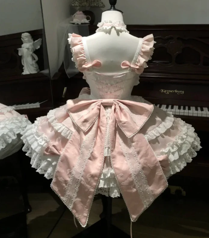 Cute Strap Ball Gown Pink Sleeveless Short Birthday Dress Lace Sweet Lolita Dress DP3797 - Deanwangkt
