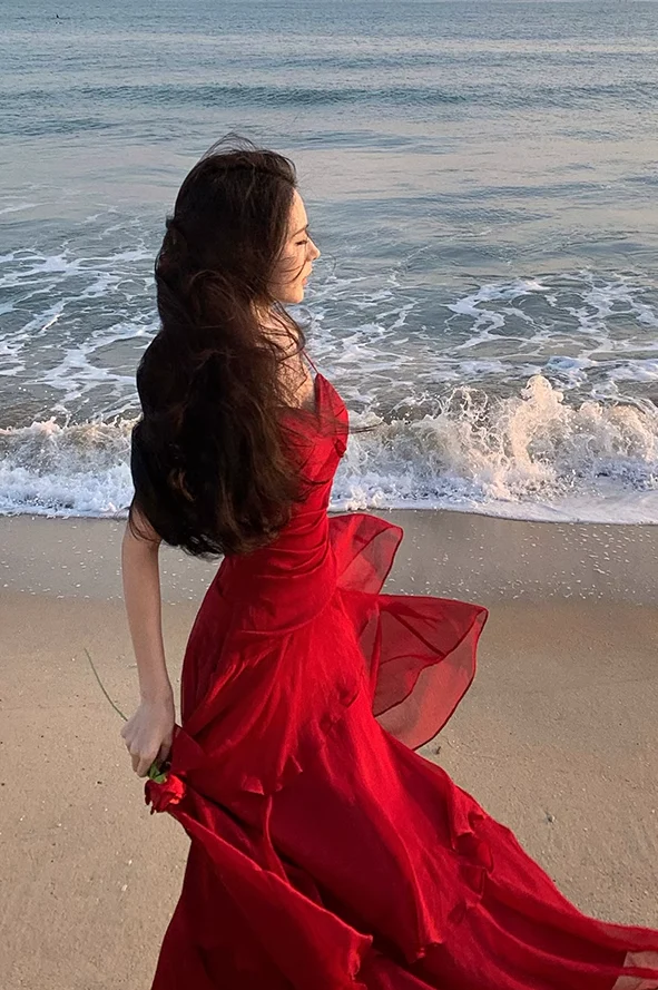 Modest Mermaid Spaghetti Straps Sleeveless Red Long Evening Dress Prom Dresses DP236 - Deanwangkt