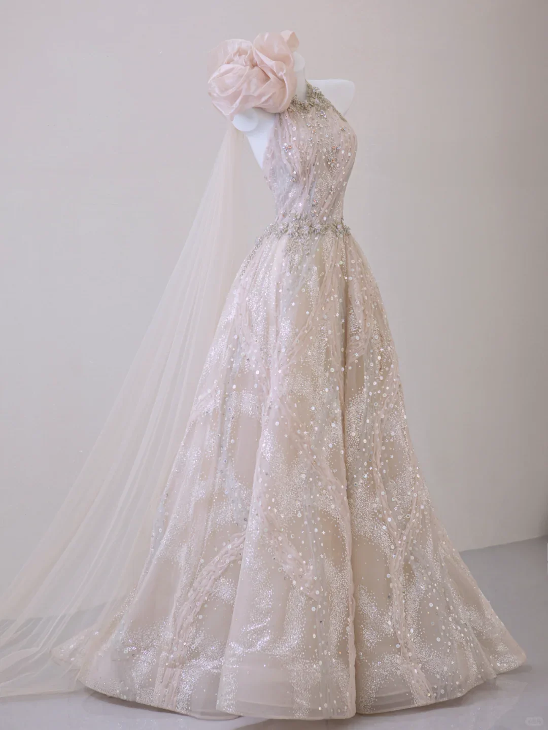 Classy Ball Gown One Shoulder Pink Sequin Evening Dress Long Prom Dresses P0020 - Deanwangkt