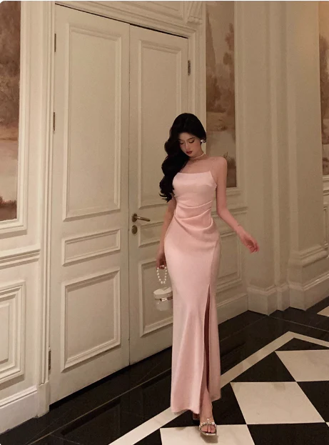 Elegant Mermaid Spaghetti Straps Pink 18th Birthday Dress Party Gown Birthday Outfits Birthday Dress Ideas For Women DP607 - Deanwangkt