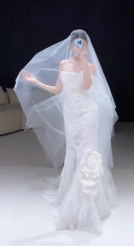 Timeless Strapless Mermaid Long Wedding Dresses Lace Applique White Bridal Gowns DP3302 - Deanwangkt