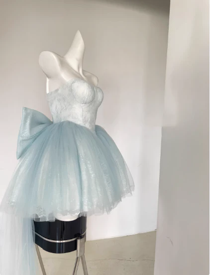 Pretty Ball Gown Short Sweetheart Blue Lace Homecoming Dress Summer Hoco Dresses Cocktail Dress For Senior Teens DP1793 - Deanwangkt