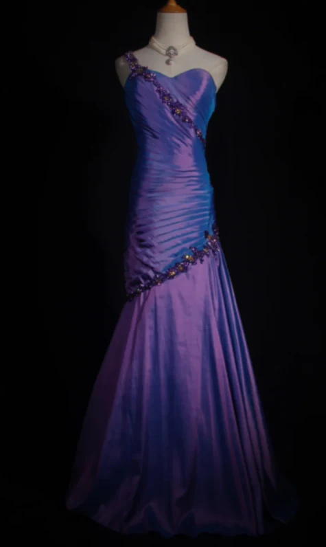 Chic One Shoulder Mermaid Purple Long Prom Dresses Sleeveless Taffeta Purple Evening Dresses DP3859 - Deanwangkt