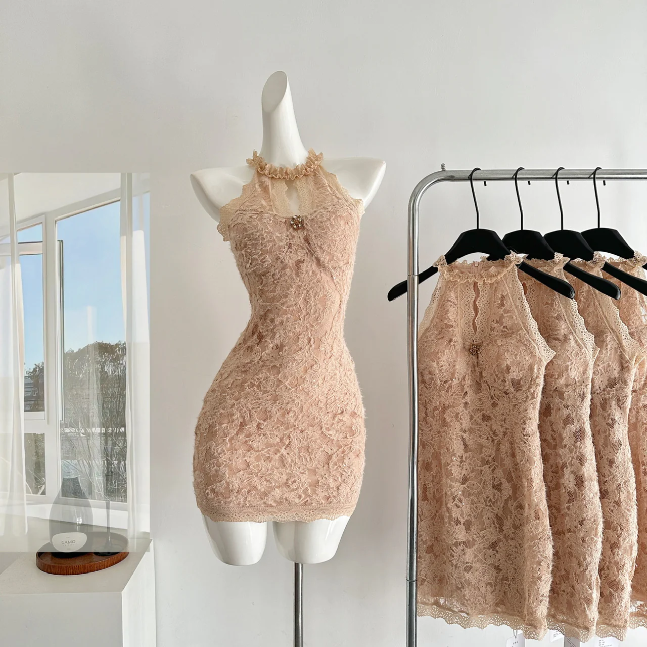 Sexy Sheath Jewel Floral Pink Lace Summer Dress Holiday Party Outfits For Women DP0087 - Deanwangkt