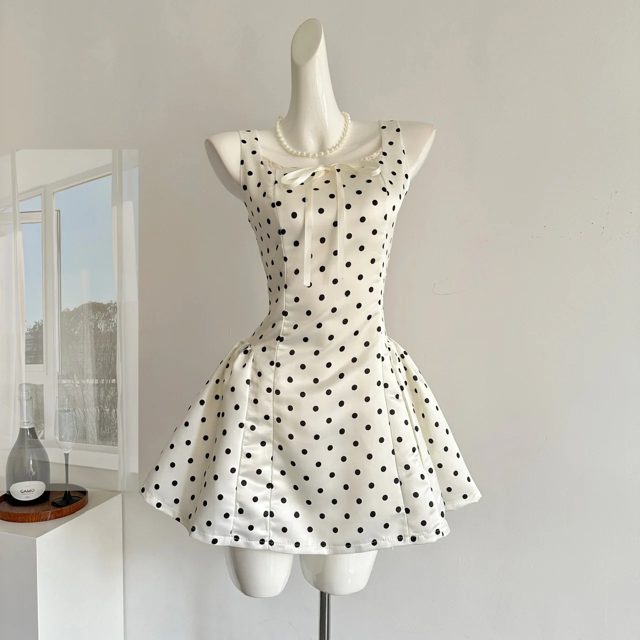 Sexy Ball Gown Square Neckline Satin Ivory Polka Dots Short Summer Dress Holiday Party Outfits For Women DP0120 - Deanwangkt