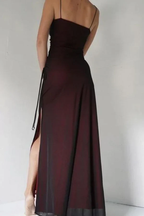 Sexy Sheath Spaghetti Straps Burgundy Floor-length Long Prom Dress with Silt Birthday Outfits Party Dress Formal Dress DP250 - Deanwangkt