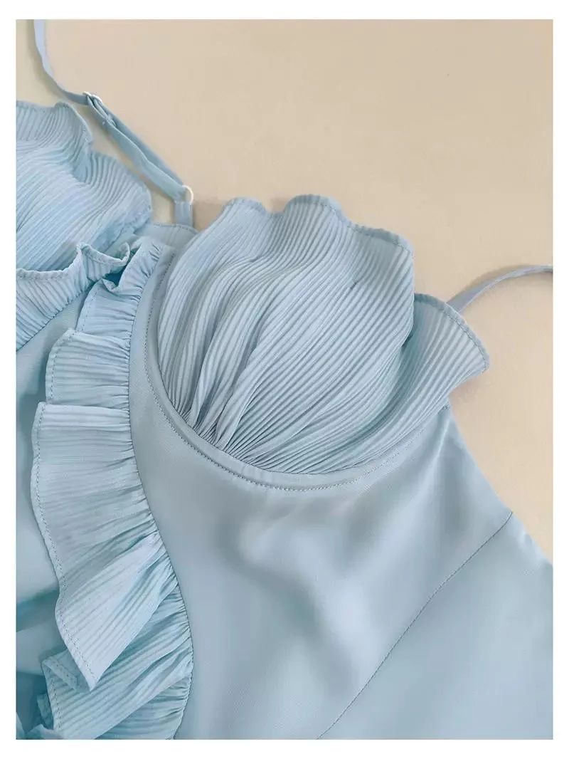 Elegant Sheath Spaghetti Straps Blue Chiffon Sleeveless Long Evening Party Gowns Evening Formal Dresses Prom Dress W912 - Deanwangkt