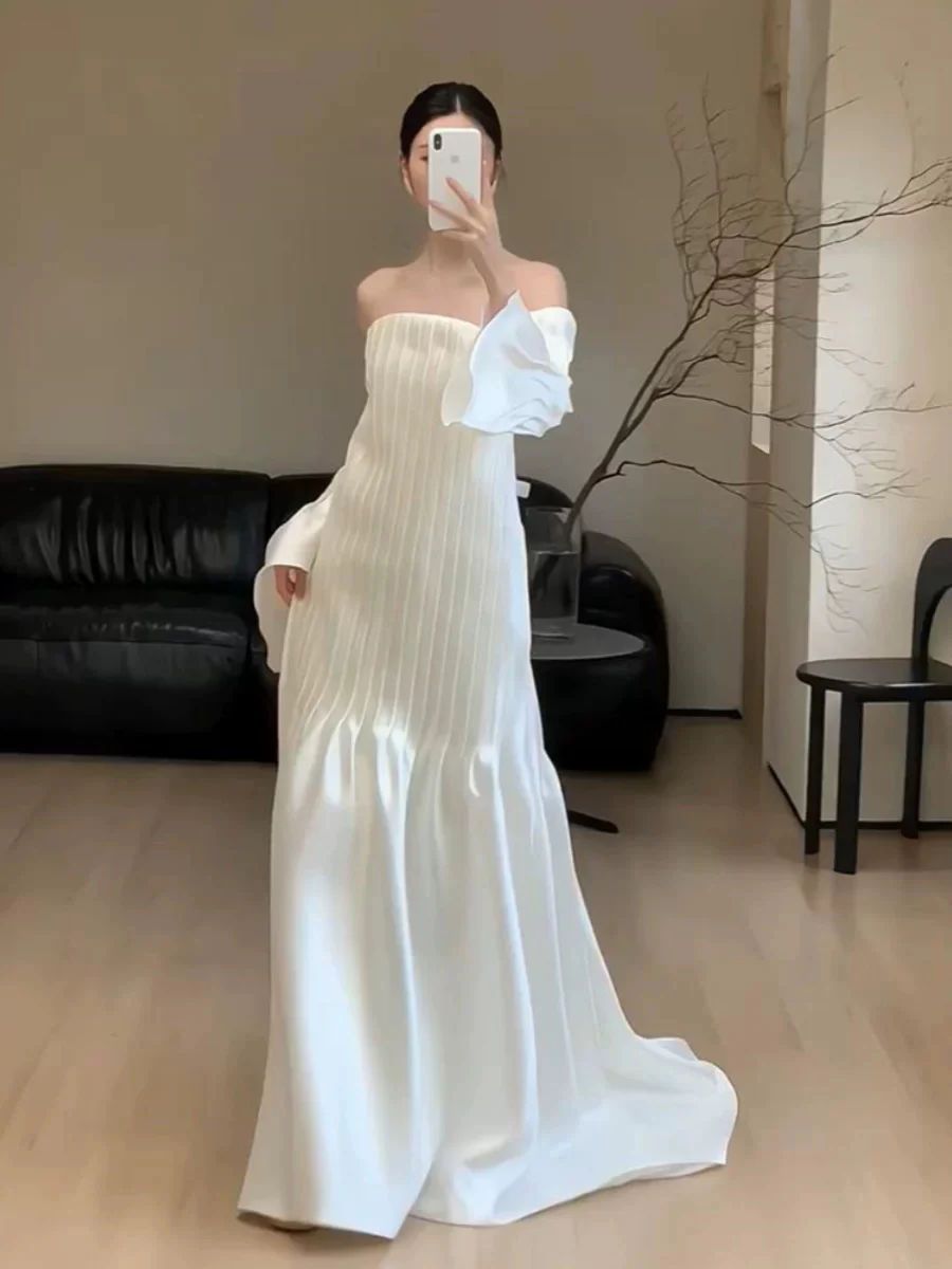 Vintage Wedding Dress A Line Strapless White Summer Beach Long Wedding Dresses Bridal Gowns W0773 - Deanwangkt