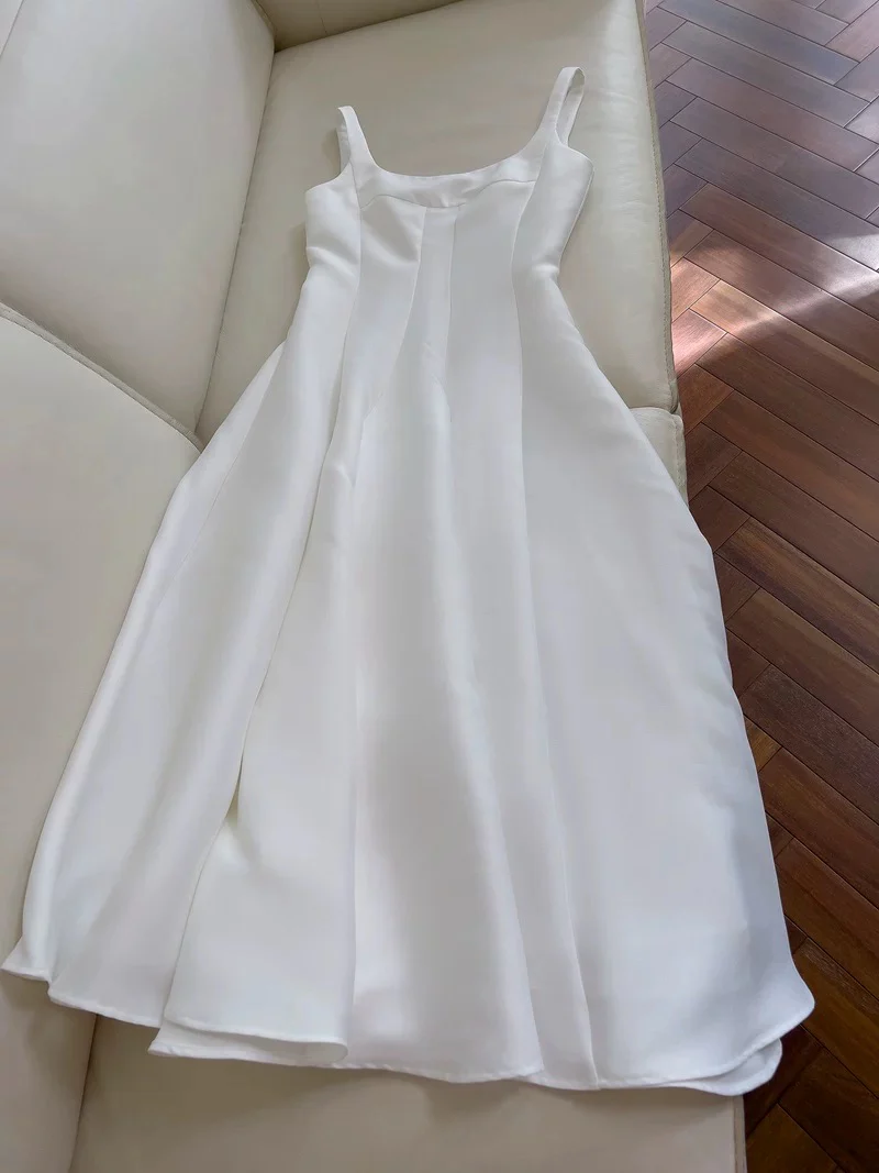 Elegant A line Square Neck Satin Sleeveless Long Evening Party Gowns Evening Formal Dresses Prom Dress W960 - Deanwangkt