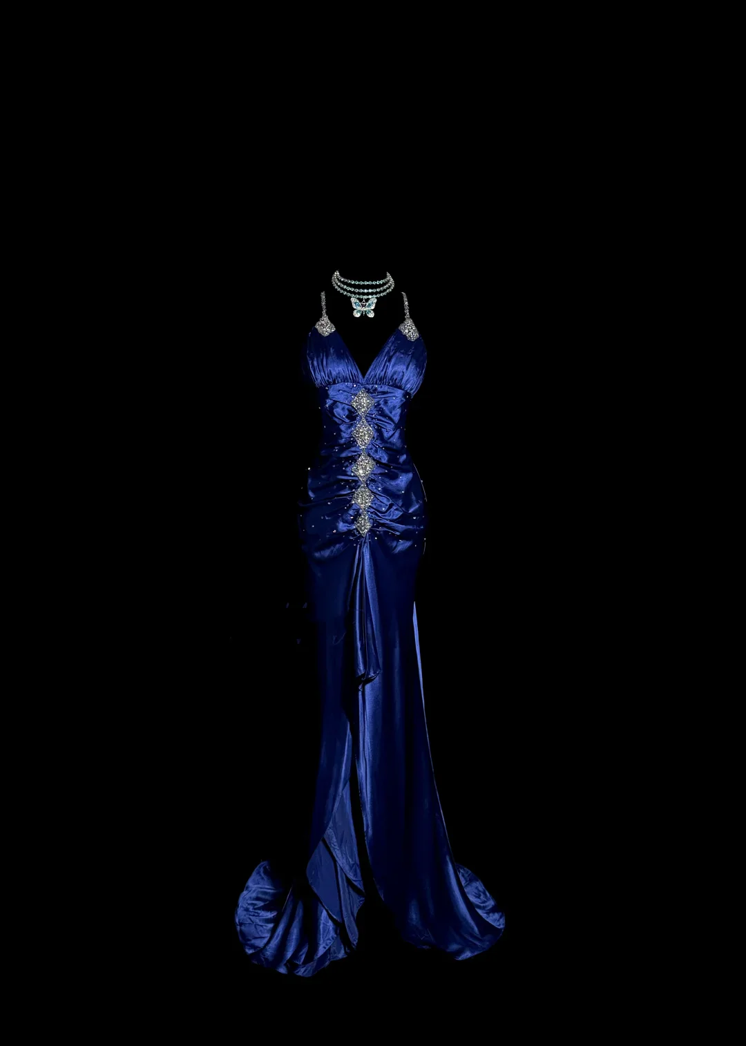 Vintage High Low Spaghetti Straps Royal Blue Satin Long Prom Dresses Party Dress 20th Birthday Outfits Graduation Dresses W847 - Deanwangkt