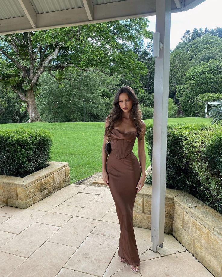Classy Mermaid Spaghetti Straps Brown Prom Dresses Formal Summer Wedding Guest Dresses Wedding Guest Outfits DP737 - Deanwangkt