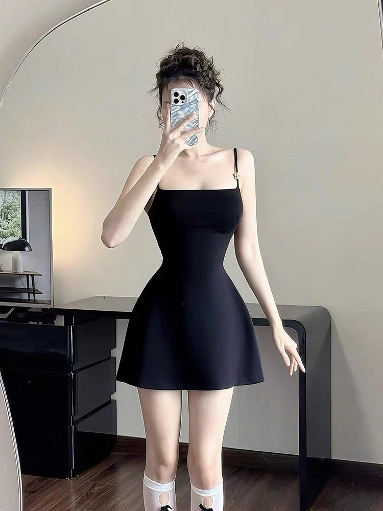 Modest A line Spaghetti Straps Little Black Dress Formal Homecoming Dresses 8th Grad Dance Graduation Dress Short Hoco Dresses DH2621 - Deanwangkt