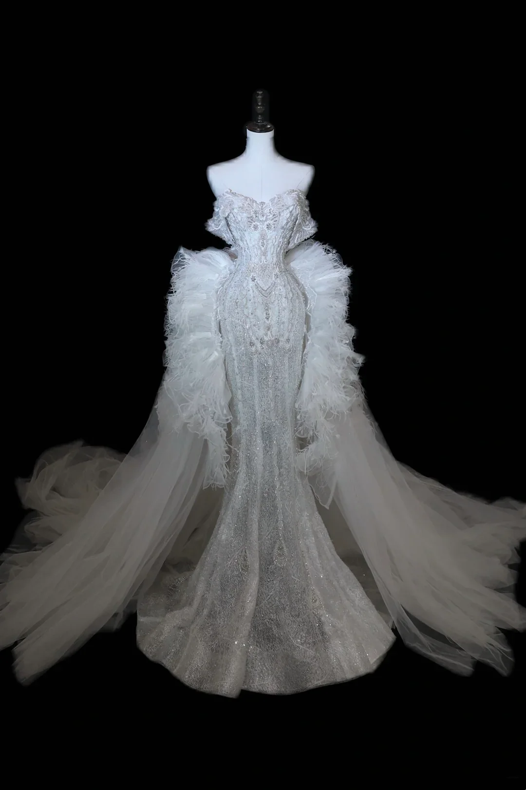 Timeless Bridal Gown Mermaid Off The Shoulder Silver Sequin Cap Sleeves Long Wedding Dresses Elegant Bridal Gowns DH897 - Deanwangkt