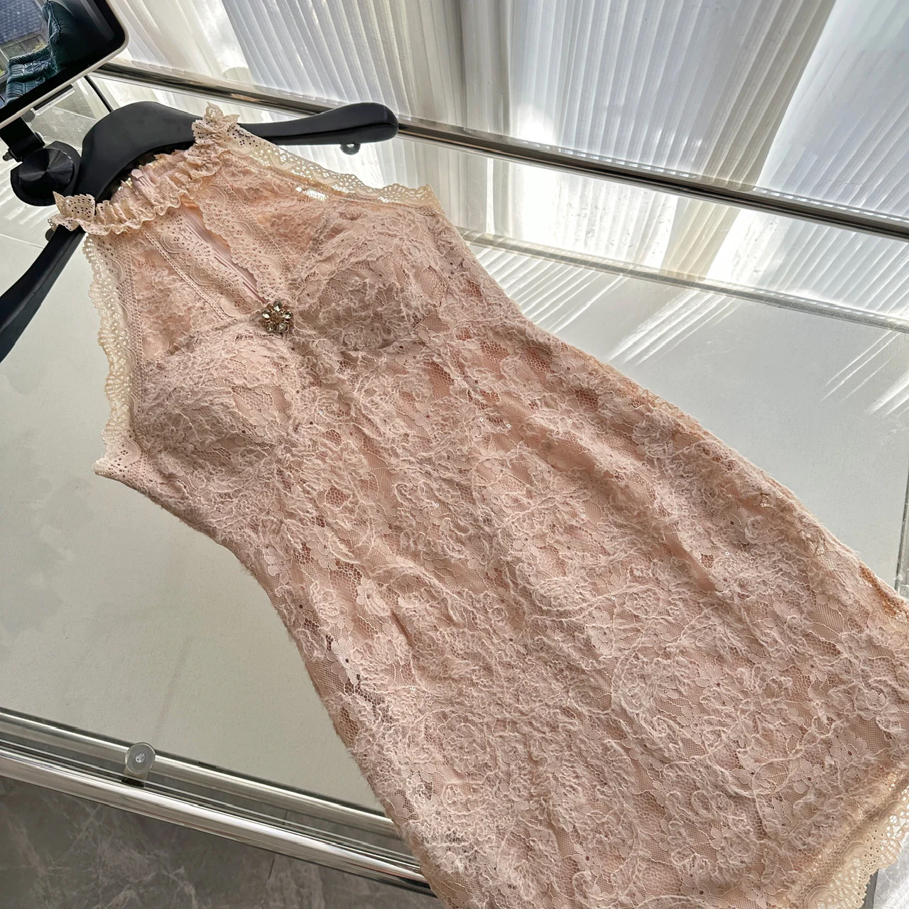 Sexy Sheath Jewel Floral Pink Lace Summer Dress Holiday Party Outfits For Women DP0087 - Deanwangkt