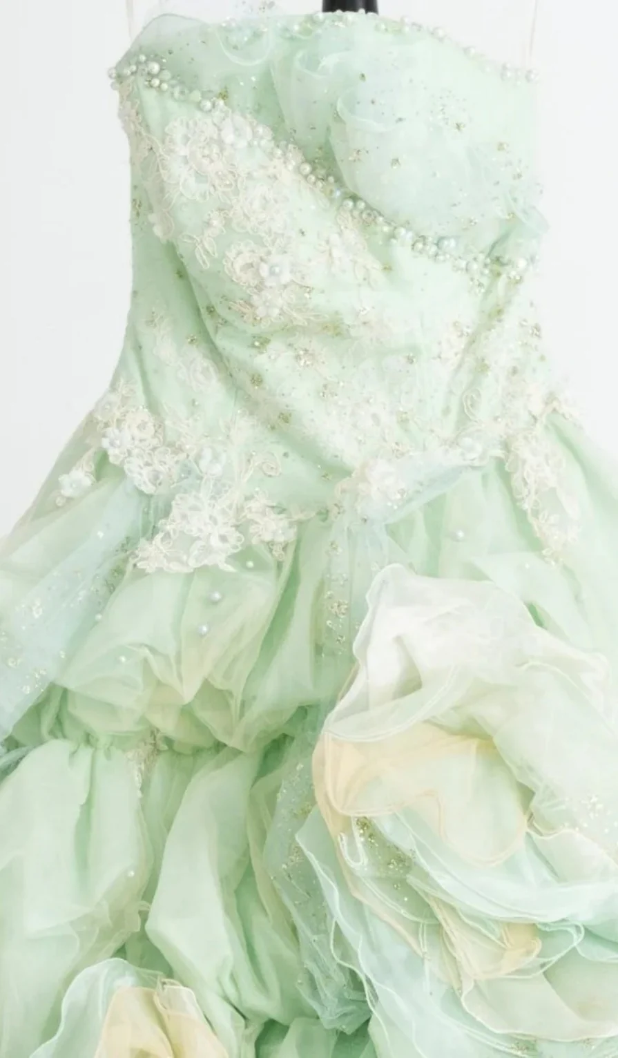 Gorgeous Strapless Ball Gown Tulle Lace Long Prom Dresses Green Quinceanera Dresses DP3012 - Deanwangkt