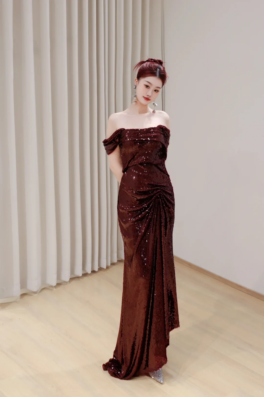 Gorgeous Mermaid Off The Shoulder Burgundy Sequin Long Prom Dresses Graduation Dresses DP673 - Deanwangkt