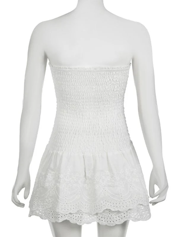 Cute Sheath Strapless White Summer Lace Homecoming Dress Hoco Dress Mini 18th Birthday Outfit Cocktail Dresses DP1861 - Deanwangkt