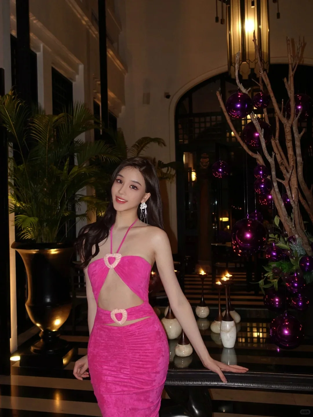 Sexy Halter Neck Sheath Evening Dresses Hot Pink Formal Dresses DP3204 - Deanwangkt