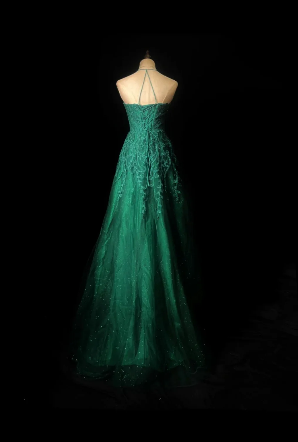 Fairy Spaghetti Strap Sheath Long Prom Dresses, Tulle Green Evening Dresses DP3224 - Deanwangkt