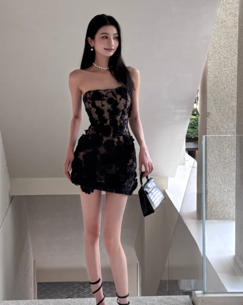 Sexy Strapless Bodycon Tulle Short Birthday Dresses Black Homecoming Dresses DP3112 - Deanwangkt