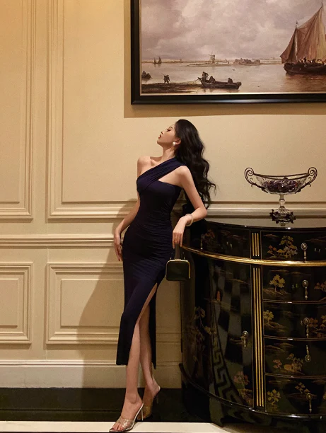 Sexy Sheath One Shoulder Slit 18th Birthday Dress Long Party Birthday Outfits For Women DP0187 - Deanwangkt