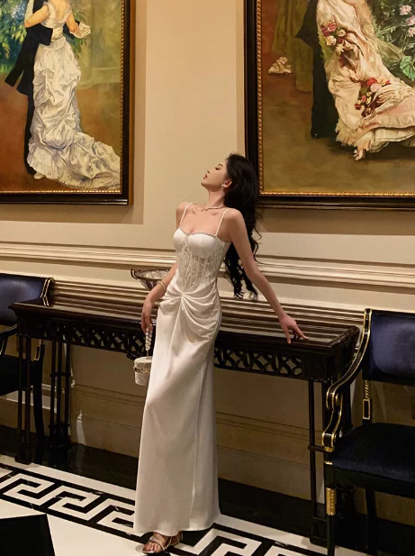 Pretty Mermaid Spaghetti Straps White 18th Birthday Dress Long Party Birthday Outfits For Women DP0166 - Deanwangkt