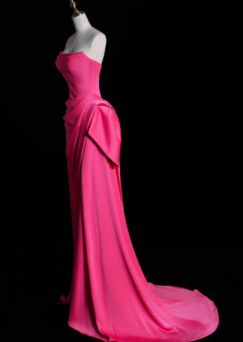 Elegant Strapless Sheath Long Prom Dresses Satin Pink Evening Dresses DP3786 - Deanwangkt