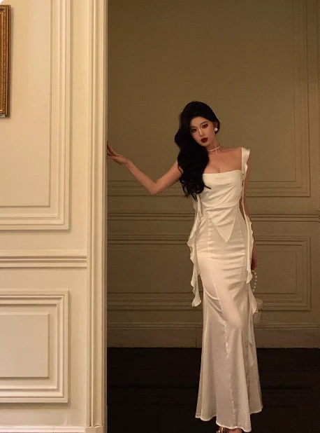 Classy Mermaid White Square Neck Long 18th Birthday Dress Party Gown 21st Birthday Outfits Birthday Dress Ideas For Women DP605 - Deanwangkt