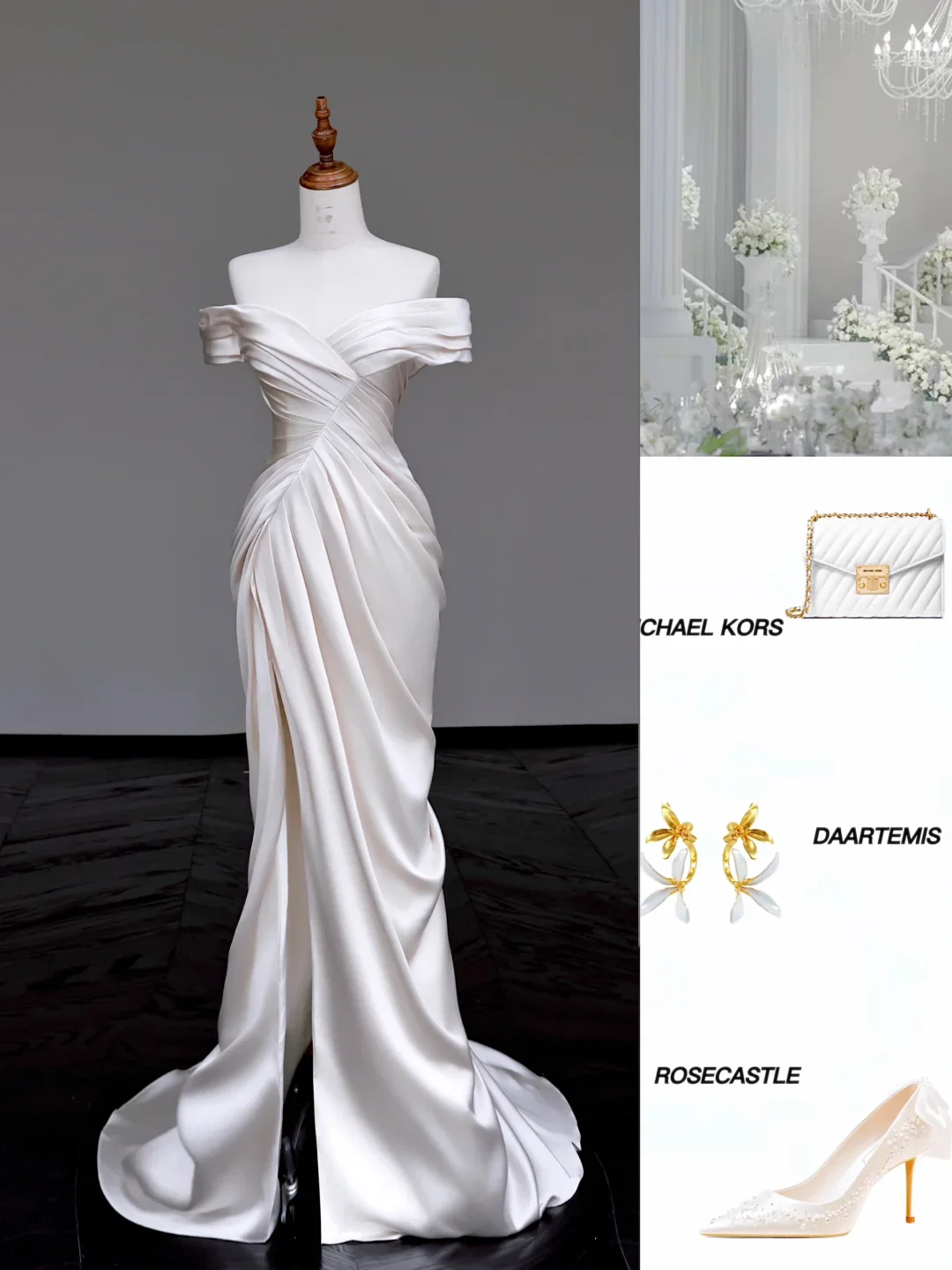 Unique Bridal Gown Mermaid Off The Shoulder Satin Ivory Slit Wedding Dresses Bridal Gowns DP694 - Deanwangkt
