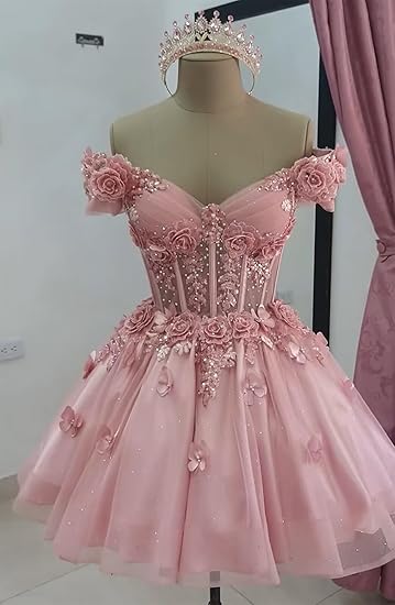 Modest Ball Gown Off The Shoulder Blush Pink Tulle Formal Homecoming Dresses 8th Grad Dance Graduation Dress Short Hoco Dresses DH2596 - Deanwangkt