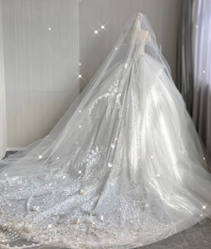 Unique Ball Gown High Neckline Lace Long White Wedding Dresses Summer Brides Dress DP416 - Deanwangkt