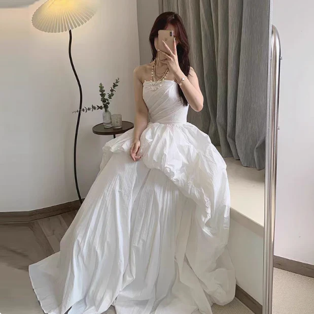 Classic White Strapless Ball Gown Elegant Quinceanera Dress Formal Evening Dress DH2709 - Deanwangkt