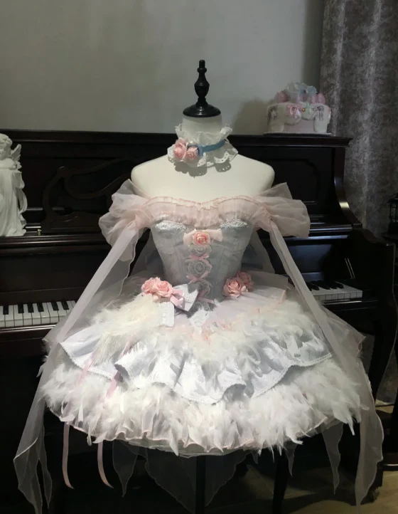 Cute Off-the-shoulder Ball Gown Short Birthday Dresses Sweet Pale Blue Lolita Dresses DP3089 - Deanwangkt