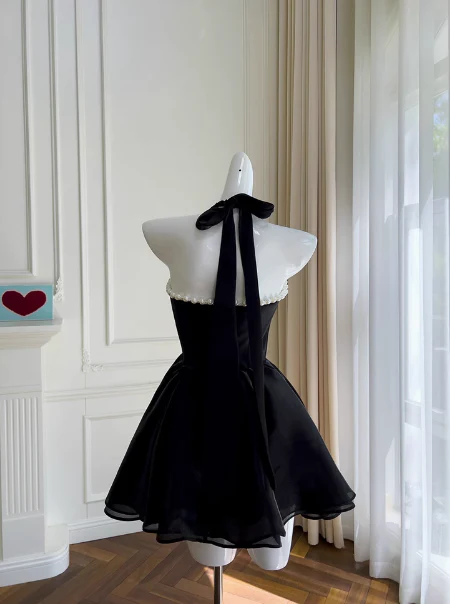 Sexy A line Halter Black Velvet Short Homecoming Dresses Summer Hoco Dresses Cocktail Dress Birthday Outfits DP2299 - Deanwangkt