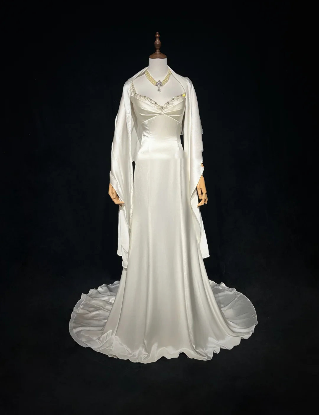 Vintage Mermaid Spaghetti Straps White Satin Beads Long 1940s 1950s Wedding Dresses Elegant Bridal Gowns DH677 - Deanwangkt