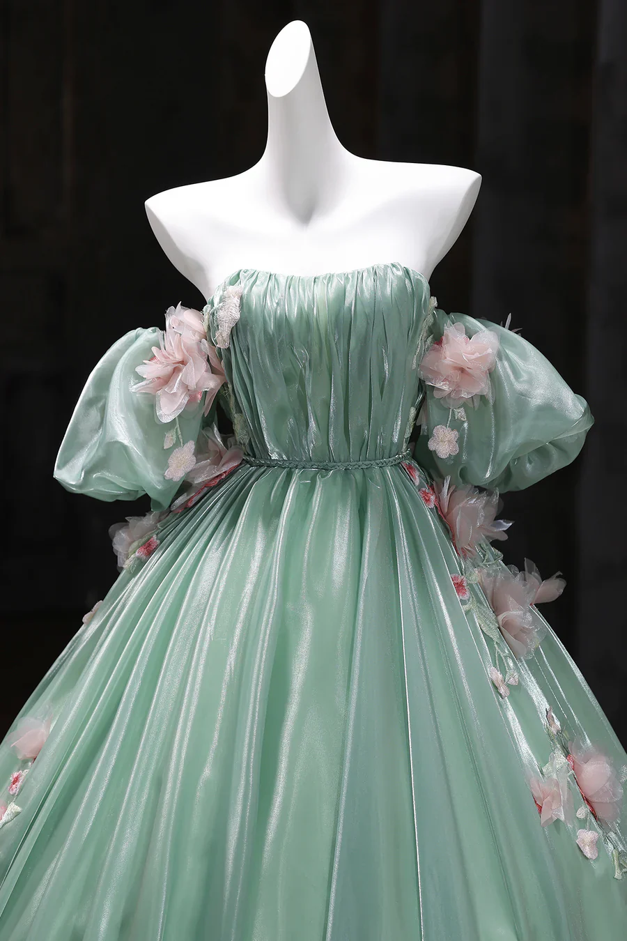 Gorgeous Green Off-the-Shoulder Tulle Long Ball Gown Sweet Flower 16th Birthday Dress Cute Quinceanera Dress DH2741 - Deanwangkt