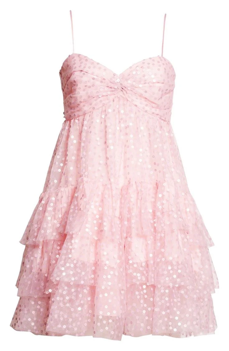 Cute A Line Spaghetti Straps Pink Sequin Short Formal Homecoming Dresses Party Graduation Dress Hoco Dresses DH2738 - Deanwangkt