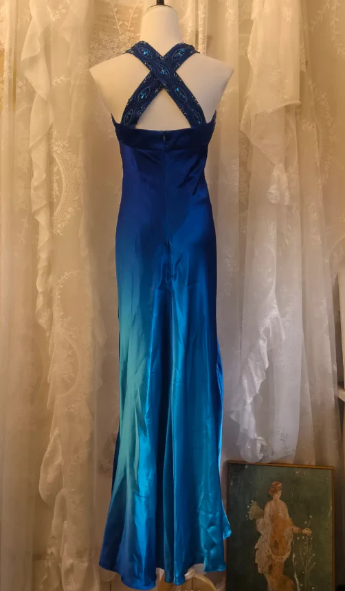 Chic Sheath Blue Long Prom Dresses Sleeveless Satin Blue Wedding Guest Dresses DP04026 - Deanwangkt