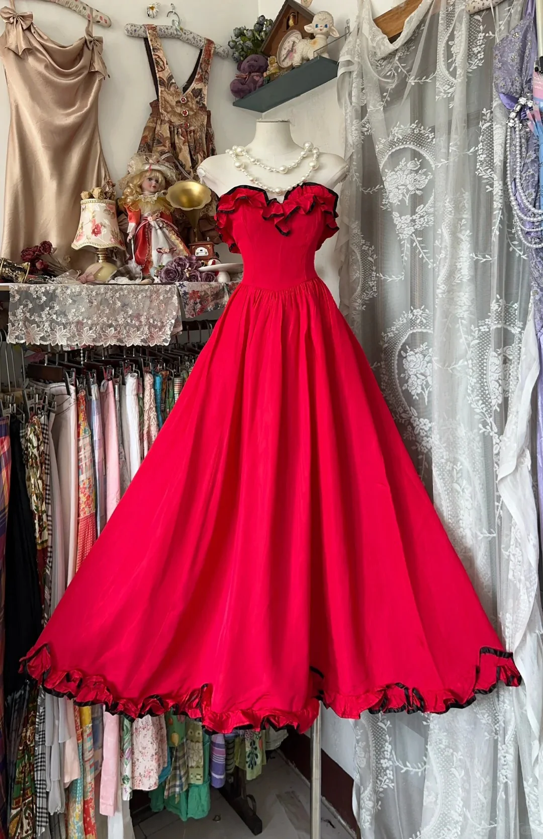 Vintage Red Strapless A-line Formal Dress Cute Birthday Dress DP2821 - Deanwangkt
