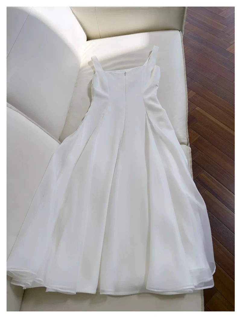 Elegant A line Square Neck White Sleeveless Long Evening Party Gowns Evening Formal Dresses Prom Dress W977 - Deanwangkt