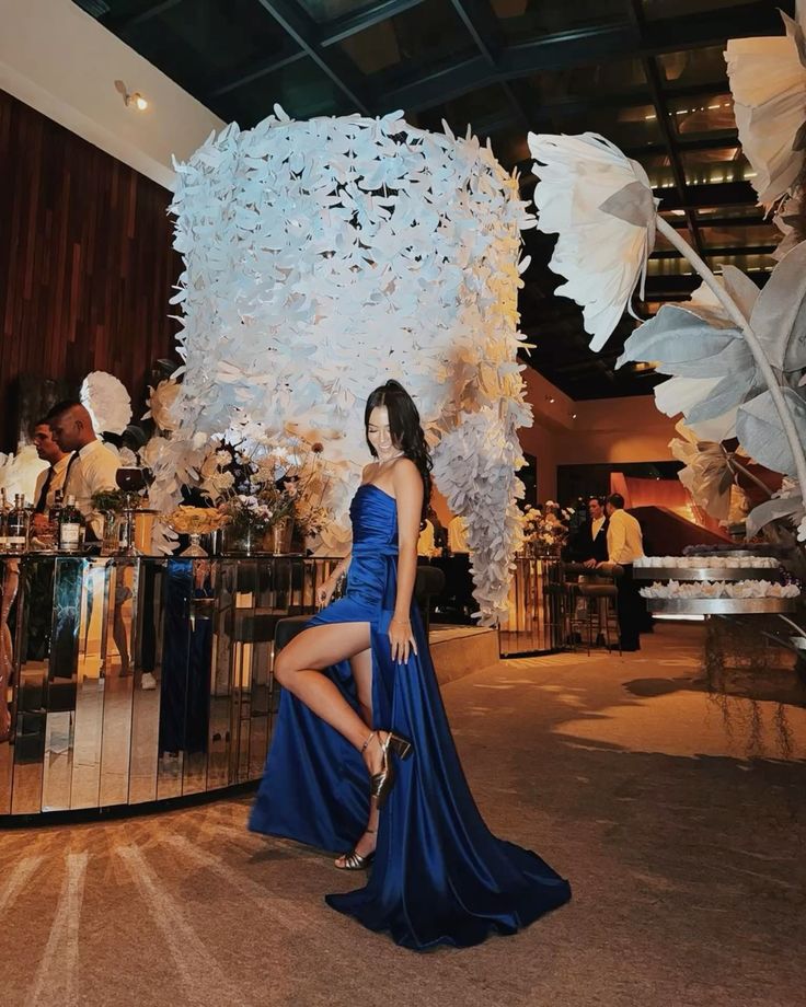 Classy A line Strapless Navy Blue Satin Long Formal Prom Gown Summer Wedding Guest Dress Bridal Guest Dresses Wedding Outfits For Guest DH181 - Deanwangkt