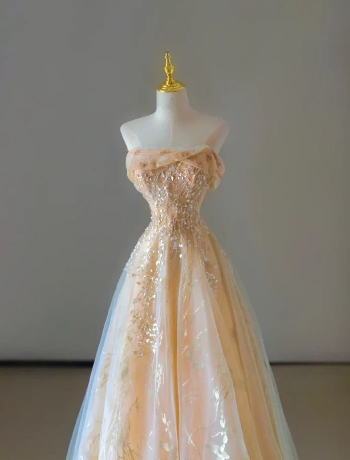 Gorgeous A Line Sweetheart Sleeveless Sequin Long Prom Dresses Graduation Dresses DP528 - Deanwangkt