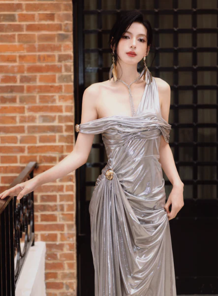 Modest Grey Formal Dress One Shoulder Sheath Long Evening Gown Fashion Long 18th Birthday Outfit  DH2706 - Deanwangkt