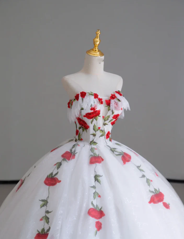 Classy Ball Gown Sweetheart Red White Tulle Prom Dresses Birthday Dresses Dance Party Dress Graduation Prom Dresses DP511 - Deanwangkt