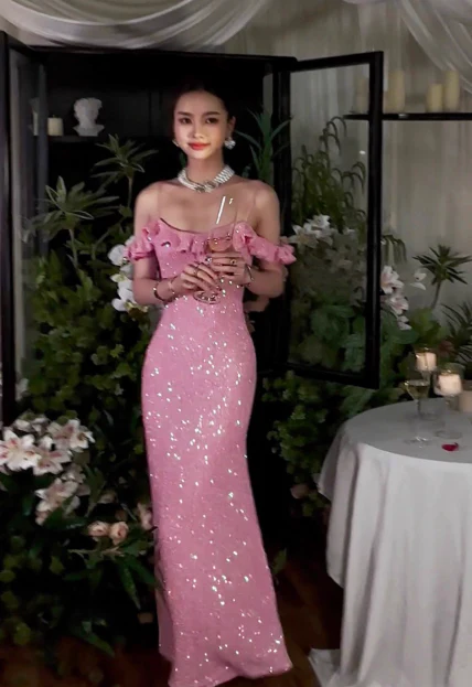 Elegant Sheath Spaghetti Strap Long Evening Gowns Pink Sequin Special Formal Dresses Prom Dresses DP2782 - Deanwangkt