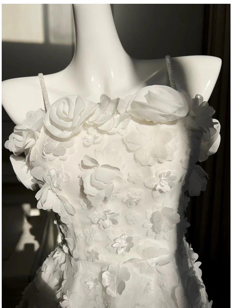 Cute A line Spaghetti Straps White Flowers Formal Short 8th Grade Homecoming Dress Summer Middle School Hoco Dresses Birthday Outfits W983 - Deanwangkt