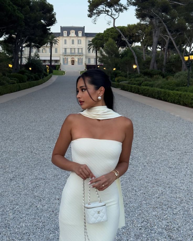 Pretty Sheath Strapless White Night Dinner Evening Dresses Formal Summer Wedding Guest Dresses With Scarf Wedding Guest Outfits DP2192 - Deanwangkt